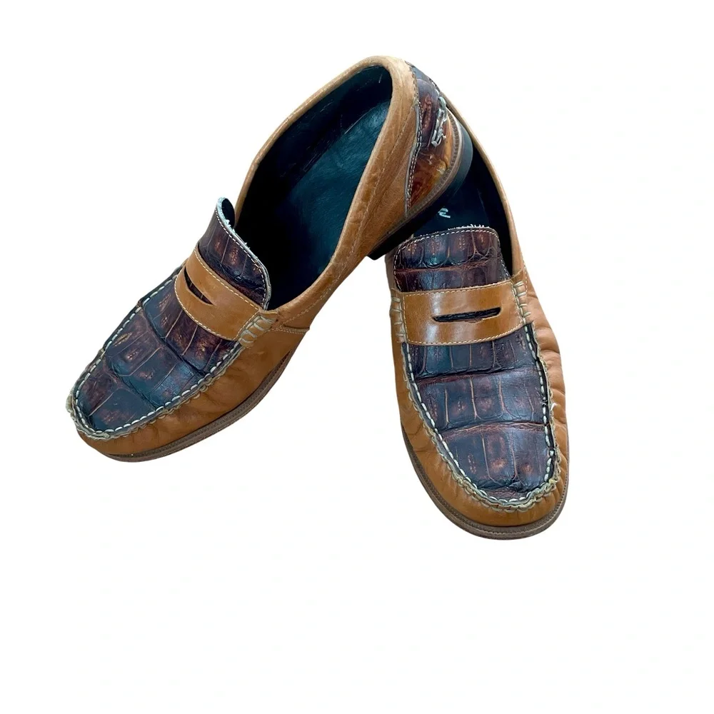 Jaca Mexican Hand made Mens Loafer Brown on BrownAlligator LookLeather Shoe 13.5